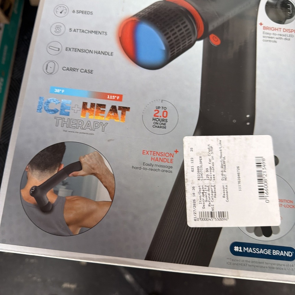Sharper Image Power Percussion Hot + Cold Reach Percussion Massager Open Box